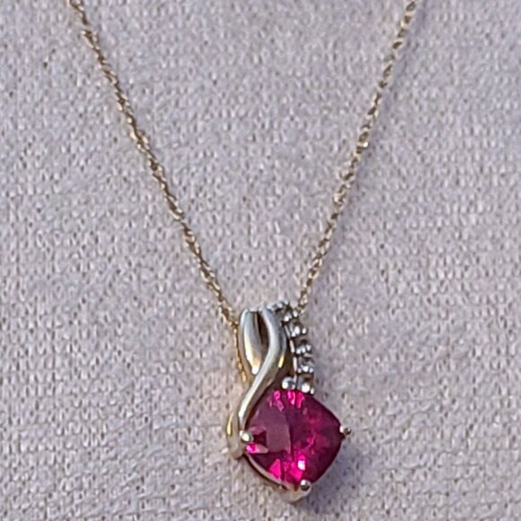 10k Heart Shaped Cultured Ruby Pendant with CZ Accents - Picture 6 of 10